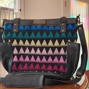 Nena & Co. Medium Convertible Day Bag - Black Leather + Huipil